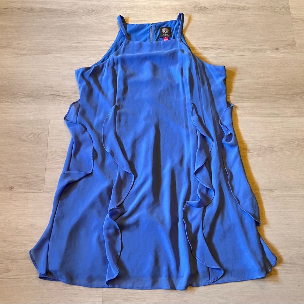 Vince Camuto Women's Blue Sleeveless A-Line Chiffon Ruffle Short Dress 12P